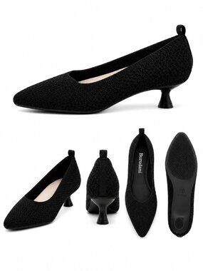Burudani Women’s Black Knit Pointed Toe Kitten Heel Pumps Shoes, Size, 5.5-10